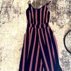 Navy and red striped romper